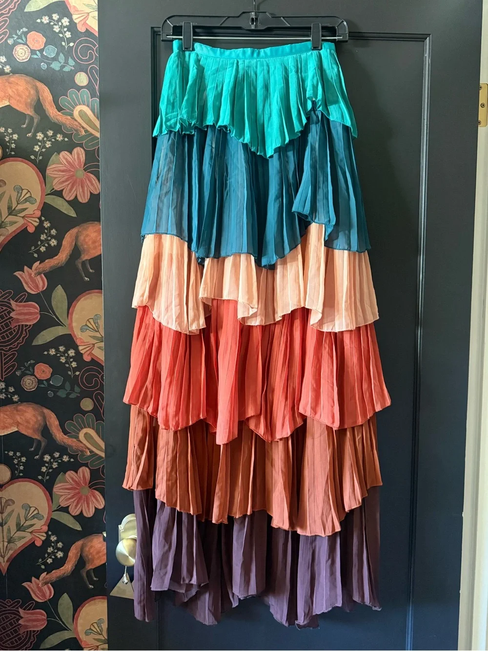 NWT L’atiste By Amy Tiered Maxi Skirt Size S Colorful Blue Orange Ruffles - Picture 1 of 6